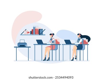 Support Service Help Assistance Guidance. Technical Support Female Worker with Heaphones From Customer Service