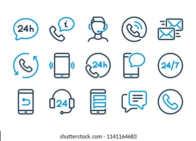 Support service and Helpdesk related line icon set. Callback and Online Assistance vector linear icon set.