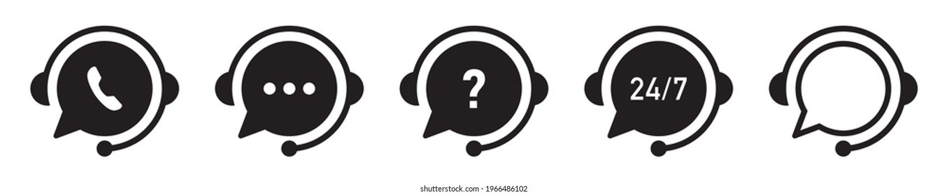 Icono de servicio de soporte. Conjunto de iconos del centro de llamadas. Concepto de chat en vivo. Sistema de apoyo en línea de burbuja de habla. Ilustración vectorial plana sobre fondo blanco.