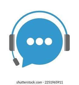 Support service icon with headphones and dots. Customer hotline support 24 hours, blue logo isolated on white background. Consultation, telemarketing, consultant.