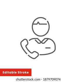 support service icon, hotline customer advice, call center help, line symbol on white background. Editable stroke vector illustration eps10