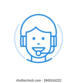 Support service icon line vector. Online customer service operator with headphones and microphone conducts. Consultation 24 hour online store hotline reception professional telemarketing.
