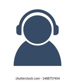 Support service icon. Operator in headphone silhouette, customer help. Isolated vector illustration in flat style
