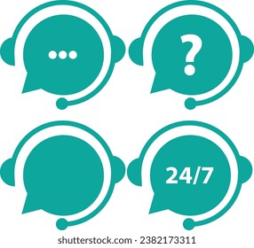Support service icon set. Call center icons. Costomer support symbol. Speech bubble with headphones icon