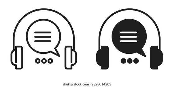 Support service icon set. Customer call center vector symbol. Technical chat support hotline icon with headset. Virtual advice line sign with headphon. Help desk sign.