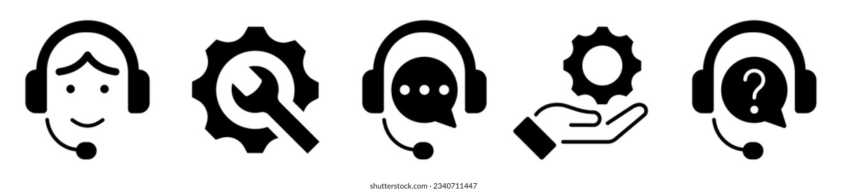 Conjunto de iconos del servicio de soporte. Servicio de Atención al Cliente. Símbolos del centro de llamadas. Ilustración vectorial