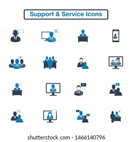 Support and Service Icon Set. Flat style vector EPS.