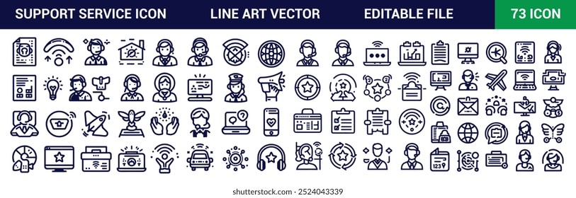Conjunto de ícones de serviço de suporte. Pacote de ícones de arte de linha simples. Ilustração vetorial