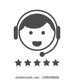 Support service icon, Vector Customer Star Ratings for male Online Avatar with Headset in Glyph Pictogram
