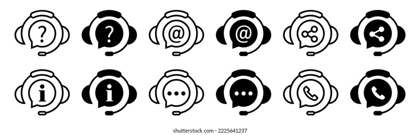  Iconos del servicio de soporte. Se han establecido los símbolos del centro de llamadas. Iconos del servicio de asistencia al cliente establecidos. Asistencia al cliente en línea. Vector
