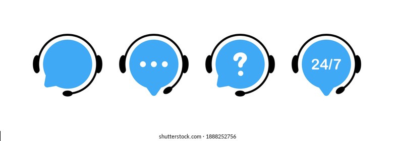 Support service icons. Chat vector icons. Customer Support. Headset symbols. Hotline concept. Vector illustration