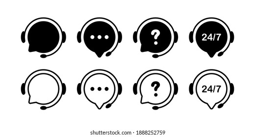 Support service icons. Chat vector icons. Customer Support. Headset symbols. Hotline concept. Vector illustration