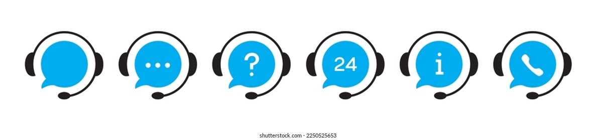 Support service icons. Chat vector icons. Customer Support. Headset symbols. Hotline concept. Vector illustration 10 eps.