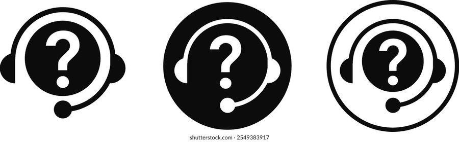 Iconos del servicio de Asistencia con el icono del signo de interrogación fijado. signo de interrogación que representa la comunicación. Servicio al cliente
