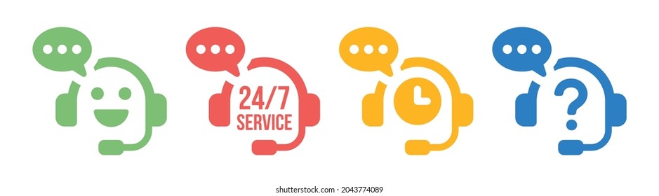 Support service icons set. Customer support symbol. Call center concept. Vector illustration