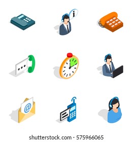 Support service icons set. Isometric 3d illustration of 9 support service vector icons logo isolated on white background. Call center signs