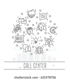 Support service icons set - vector thin line call center symbols or customer service logo elements. Call center.