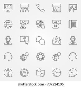 Support service icons set. Vector customer support concept symbols in thin line style