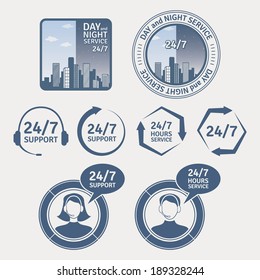 Support service labels and badges. EPS10.