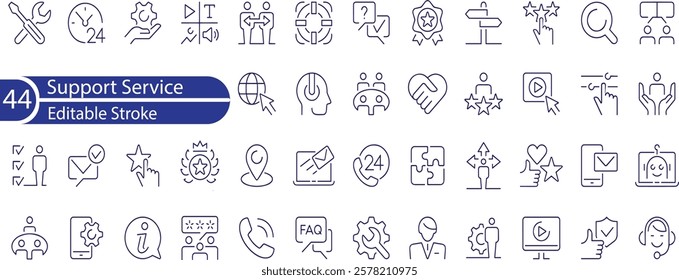 Support Service Line Editable Icons set. Vector illustration in thin line modern style of customer service icons , feedback, technical support, assistant, information, and more.