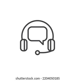 Icono de línea de servicio de soporte. signo de estilo lineal para concepto móvil y diseño web. burbuja de voz y icono vector de contorno de auriculares. Símbolo, ilustración del logotipo. Gráficos vectoriales
