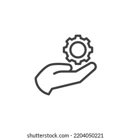 Support service line icon. linear style sign for mobile concept and web design. Hand and gear outline vector icon. Symbol, logo illustration. Vector graphics