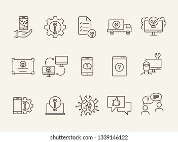 Support service line icon set. Repairman, customer, smartphone. Digital gadgets concept. Can be used for topics like online help, assistance, service center