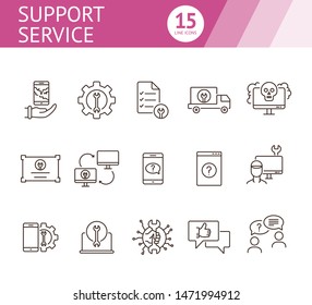 Support service line icon set. Repairman, customer, smartphone. Digital gadgets concept. Can be used for topics like online help, assistance, service center