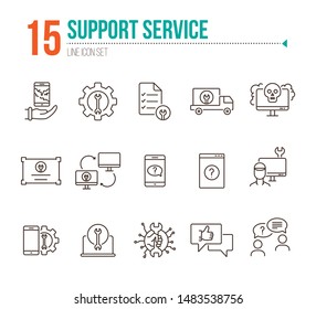 Support service line icon set. Repairman, customer, smartphone. Digital gadgets concept. Can be used for topics like online help, assistance, service center