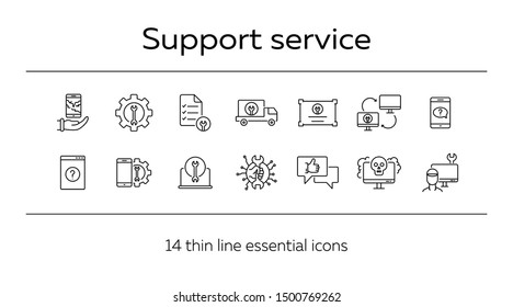 Support service line icon set. Repairman, customer, smartphone. Digital gadgets concept. Can be used for topics like online help, assistance, service center