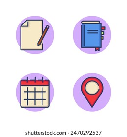 Symbol für Support-Servicezeile festgelegt. Verbraucherbeschwerden und Rechtsbehelfe, Charta der Organisation, Kalender, Geolokalisierung auf der Karte. Kundenbetreuung. Vektorillustration für Webdesign und App