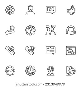 Support service line icons set, outline vector symbol collection, linear style pictogram pack. Signs, logo illustration. Set includes icons as customer support, faq, twenty four hours working