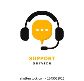 Support service logo. Speech bubble and headphones. Hotline support service vector icon.