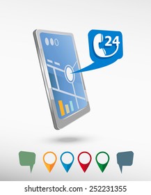 Support and service and perspective smartphone vector realistic. Set of bright map pointers for printing, website, presentation element and application mockup.