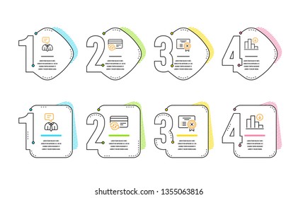Support service, Reject certificate and Change card icons simple set. Decreasing graph sign. Human talking, Decline file, Payment method. Crisis chart. Business set. Infographic timeline. Vector