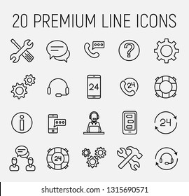 Support service related vector icon set. Well-crafted sign in thin line style with editable stroke. Vector symbols isolated on a white background. Simple pictograms.