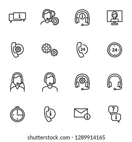 Support Service Signs Black Thin Line Icon Set Include of Headset, Operator, Computer, Chat and Telephone. Vector illustration of Icons