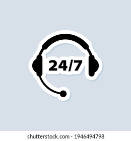 Support-Service-Aufkleber. Hotline-Symbol. Logo des Helpdesk-Supports, Rufzeichen des Bedieners, Hotline-Kommunikation, abstrakte Kopfhörer. Vektorgrafik einzeln auf weißem Hintergrund. EPS10.