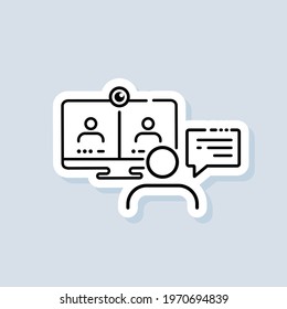 Support service sticker. Tech support icon. Call center service. Support assistant. Operator. Vector on isolated background. EPS 10.