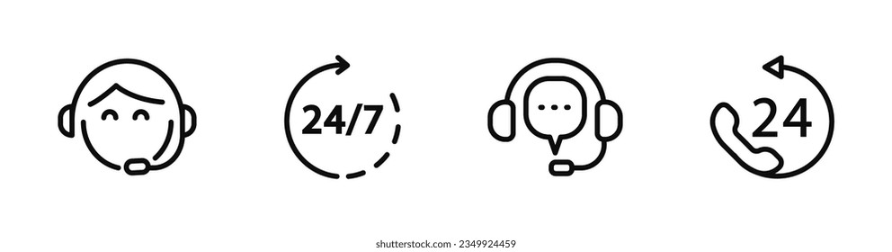 Support service thin line icon set. Help, customer service, phone assistant, hotline and call center. Vector icon.