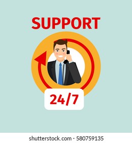 Support service vector circle icon with man speaking on the phone