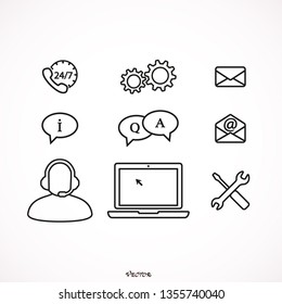 Support service vector icon set, thin line design