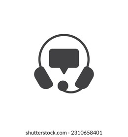 Support service vector icon. Speech bubble and headset filled flat sign for mobile concept and web design. Call Center glyph icon. Symbol, logo illustration. Vector graphics