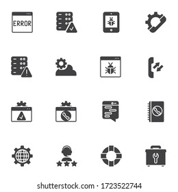 Support service vector icons set, modern solid symbol collection, filled style pictogram pack. Signs, logo illustration. Set includes icons as storage settings, contact book, browser