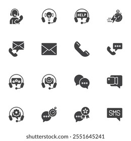Support Service vector icons set, modern solid symbol collection, filled style pictogram pack. Signs, logo illustration. Set includes icons as call center assistant, headset, telephone, feedback