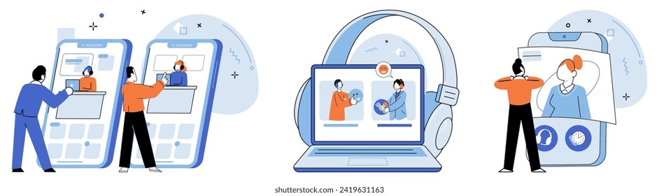 Servicio de soporte técnico. Ilustración vectorial. El representante del servicio al cliente ayuda a los clientes con sus consultas La mensajería en línea facilita una asistencia rápida y conveniente El equipo de asistencia siempre está