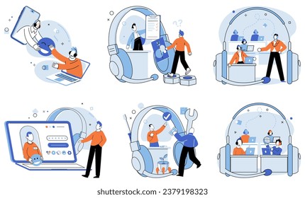 Support service. Vector illustration. Effective communication and customer satisfaction are critical for support services The customer service representative offers prompt and reliable assistance