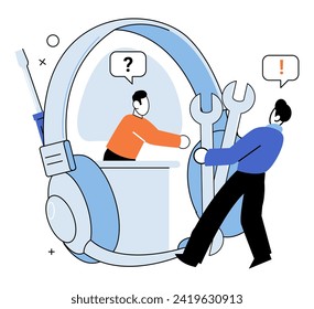 Support service. Vector illustration. The hot line provides immediate support and assistance to customers The support service concept focuses on meeting customer needs Technical expertise is crucial