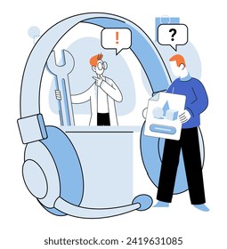 Servicio de soporte técnico. Ilustración vectorial. El representante de servicio al cliente de ocupación requiere fuertes habilidades de comunicación. La administración tiene control sobre los procesos de servicio de soporte.