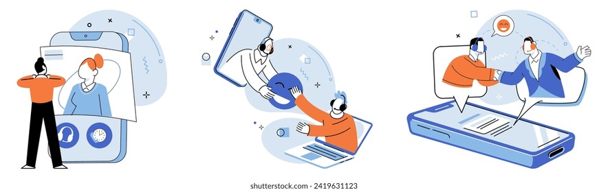 Support service. Vector illustration. The support team is always ready to provide aid and help Technology plays vital role in delivering efficient support services The support service metaphor